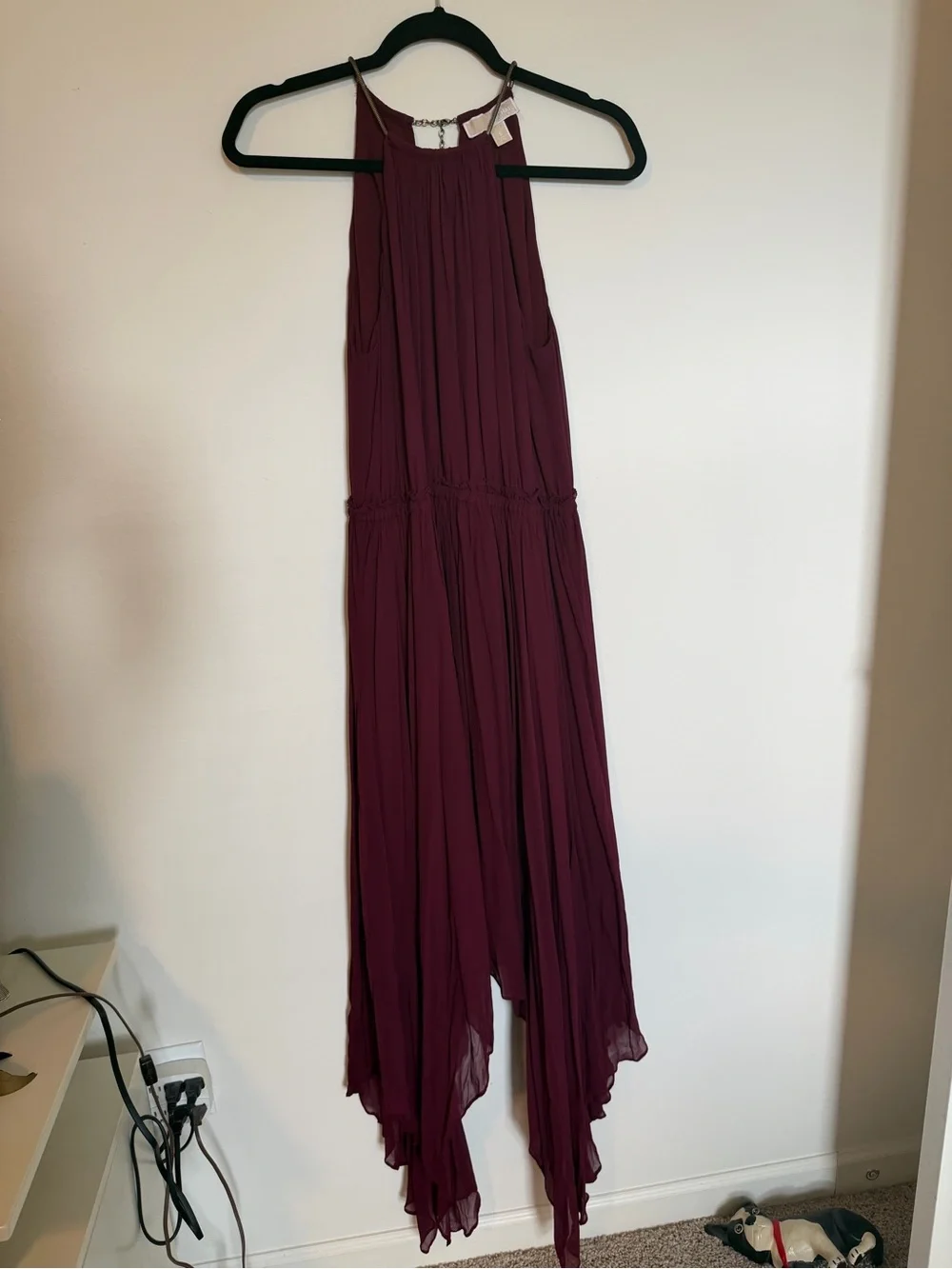 Michael Kors Wine Halter Asymmetrical Maxi Dress Sz S chiffon